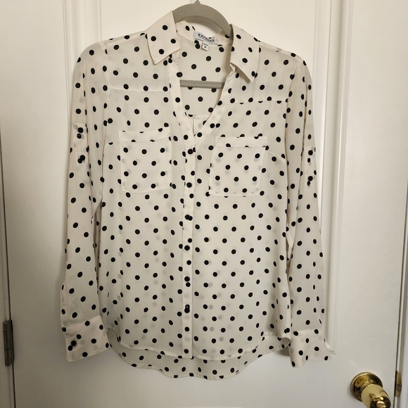 Express Black and White Polka Dot Portofino Shirt - Picture 2 of 4
